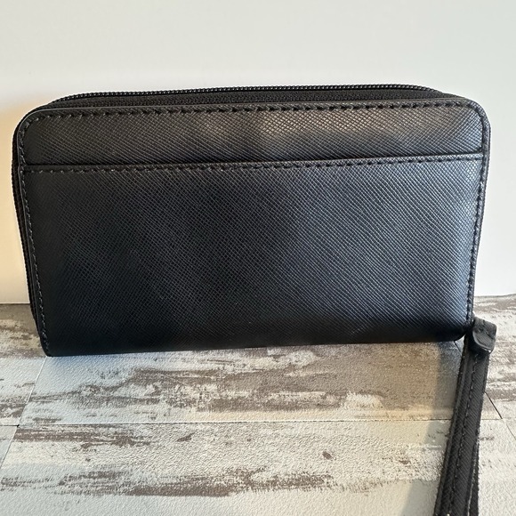 Coach Wallet‎ Wristlet Black Faux Paddle Leather 6" Zip Around - Picture 6 of 12